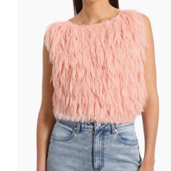 Avec Les Filles Women's Pink Feather Vest Sleeveless Back Zip Jewel Neck M - Picture 1 of 9